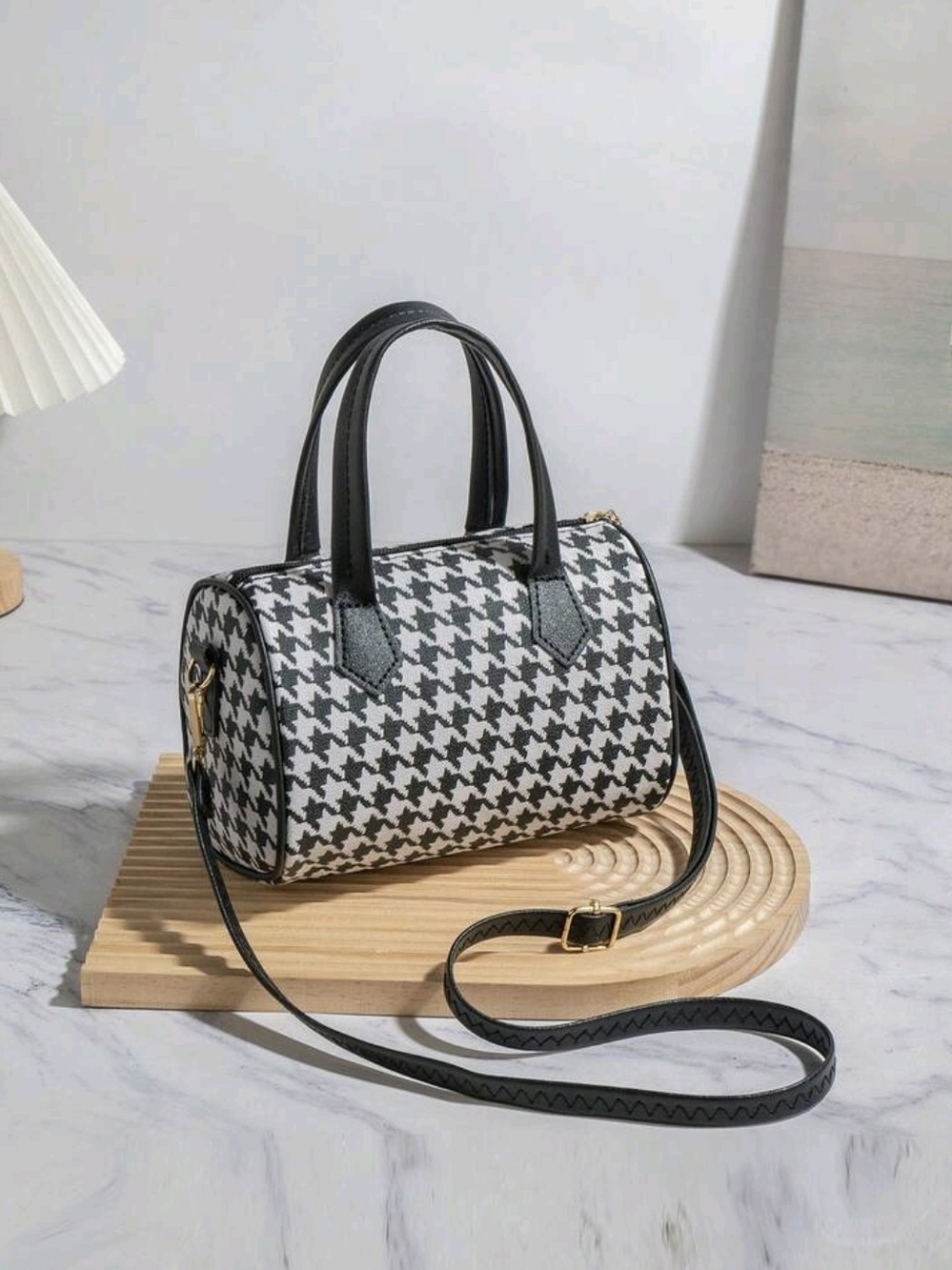 Houndstooth Satchel Handbag